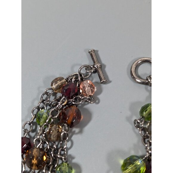Green Red Glass Bead Gray Metal 5 Chain Toggle Bracelet 6.5" - Picture 5 of 7